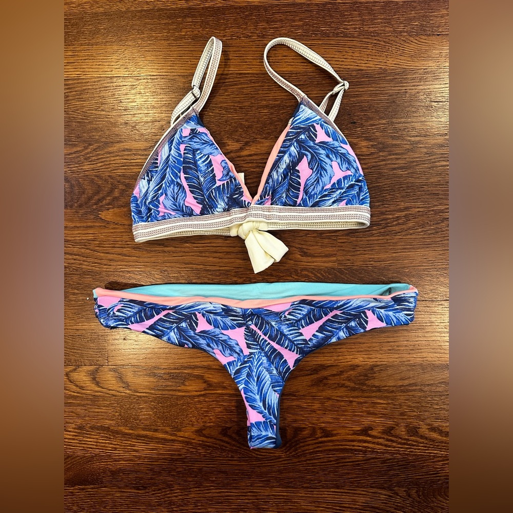 Maaji Blue and Pink Tropical Leaf Bikini